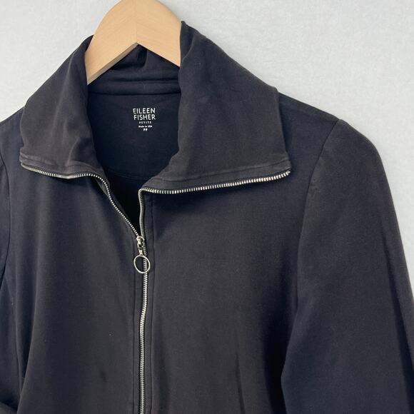 EILEEN FISHER Jacket PP Organic Cotton Stretch Jersey Track Full Zip Black USA - Picture 6 of 12